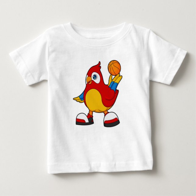 Papagei als Basketballspieler mit Basketball Baby T-shirt (Vorderseite)