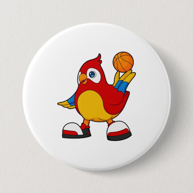 Papagei als Basketballspieler mit Basketball Button (Vorderseite)
