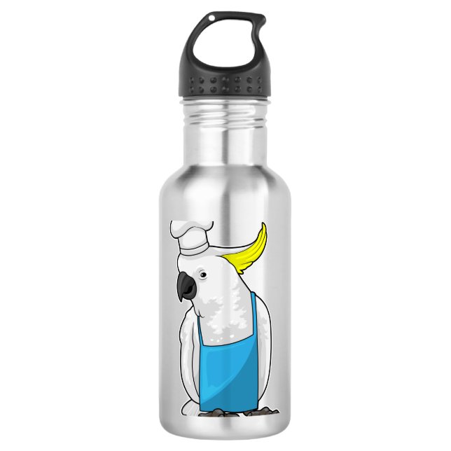 Papagei als Koch mit Kochmütze Edelstahlflasche (Vorderseite)