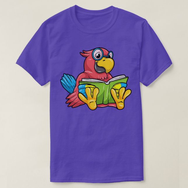 Papagei als Nerd mit Brille und Buch 2 T-Shirt (Design vorne)