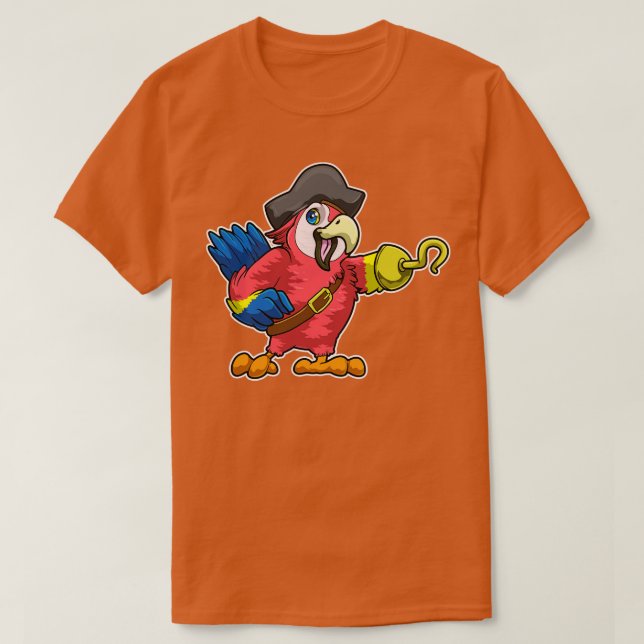 Papagei als Pirat mit Hakenhecht T-Shirt (Design vorne)
