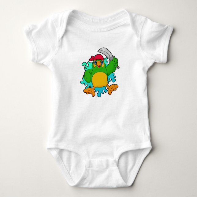 Papagei als Pirate mit Schwert Baby Strampler (Vorderseite)