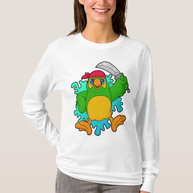 Papagei als Pirate mit Schwert T-Shirt (Vorderseite)