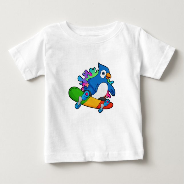 Papagei als Skater mit Skateboard Baby T-shirt (Vorderseite)