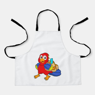 Papagei als Student mit Rucksack Schürze