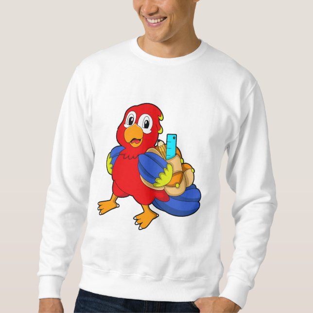 Papagei als Student mit Rucksack Sweatshirt (Vorderseite)