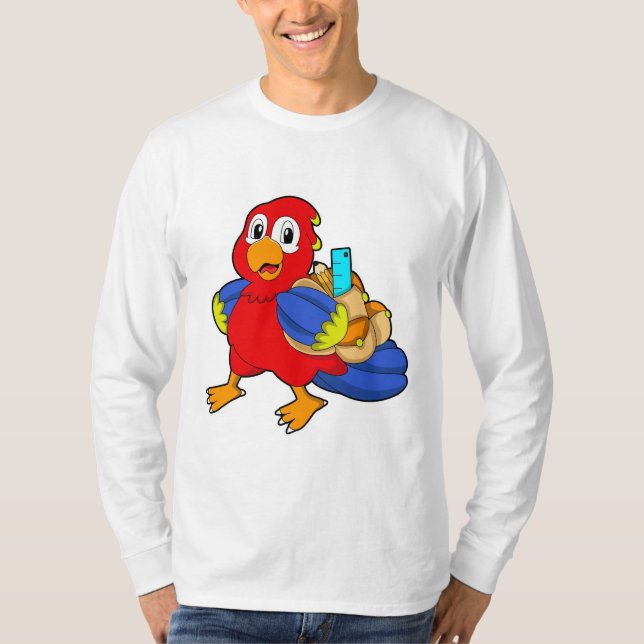 Papagei als Student mit Rucksack T-Shirt (Vorderseite)