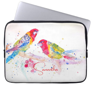Papagei Art Aquarellmalerei Rot Blau Farbenfroh Laptopschutzhülle