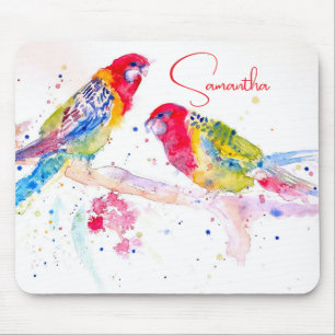 Papagei Art Aquarellmalerei Rot Blau Farbenfroh Mousepad