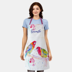 Papagei Art Aquarellmalerei Rot Blau Farbenfroh Schürze