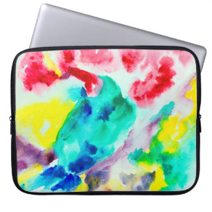 Papagei auf Baum, Vogel Abstrakte Helle Wasserfarb Laptopschutzhülle