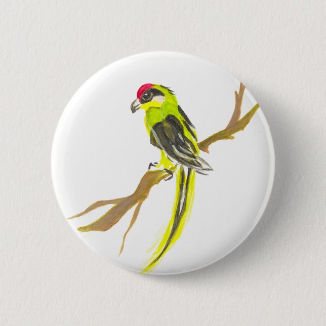 Papagei auf einem Zweig. Aquarellmalerei Button (Vorderseite)