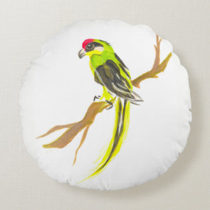 Papagei auf einem Zweig. Aquarellmalerei Rundes Kissen