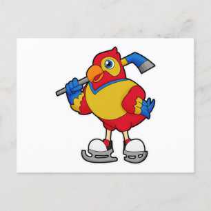 Papagei beim Eishockey mit Eishockeyschläger Postkarte