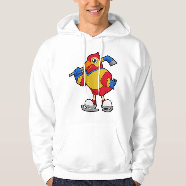 Papagei beim Eishockey mit Eishockeystick Hoodie (Vorderseite)