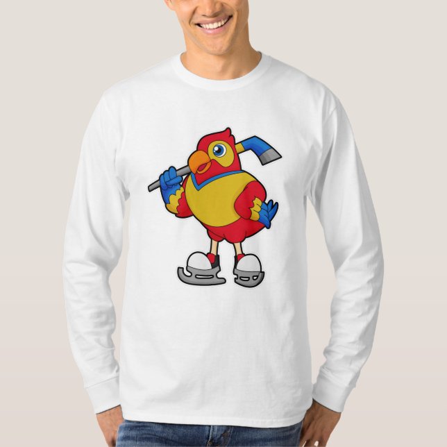 Papagei beim Eishockey mit Eishockeystick T-Shirt (Vorderseite)