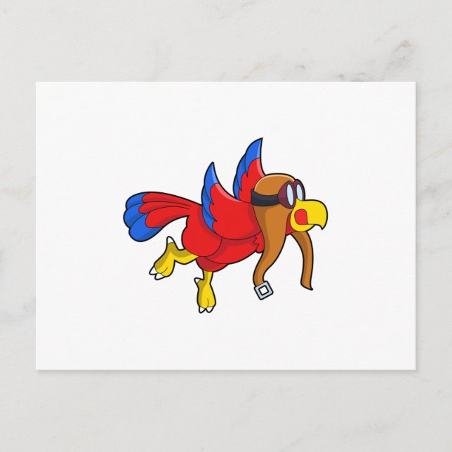 Papagei beim Fliegen als Pilot Postkarte (Vorderseite)