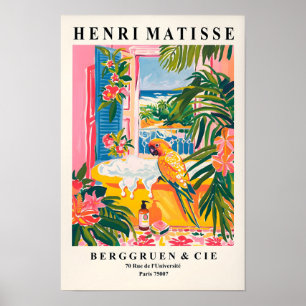 Papagei im Badewannenposter, Rosa Maximalist Decor Poster