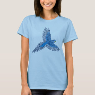 Papagei im Flug, Cerulean Blue und White T-Shirt