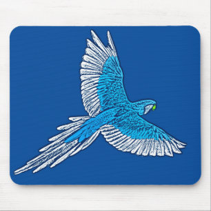 Papagei im Flug, Kobalt Blau und Weiß Mousepad