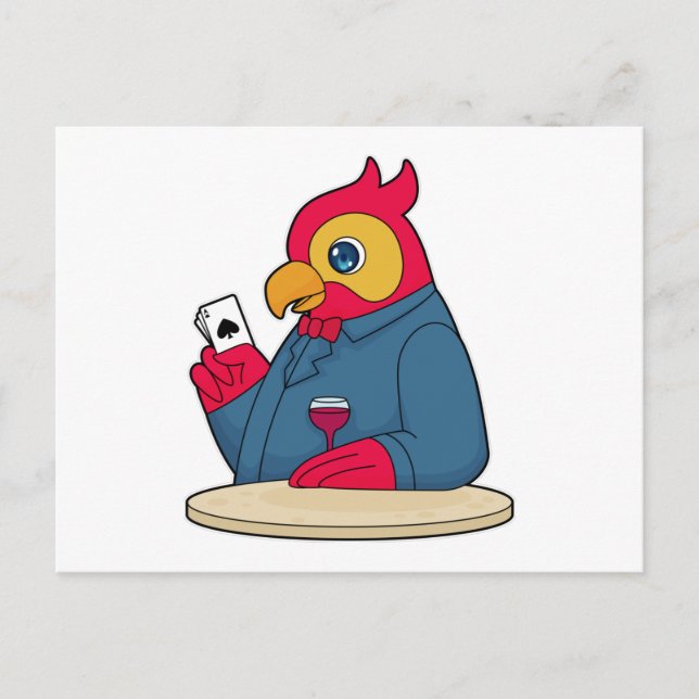 Papagei im Poker mit Poker-Karten Postkarte (Vorderseite)