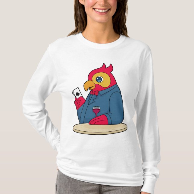 Papagei im Poker mit Poker-Karten T-Shirt (Vorderseite)
