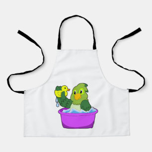 Papagei in der Badewanne mit Duck Schürze