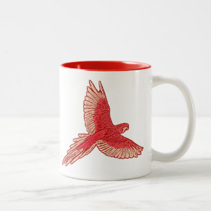 Papagei in Flight, Korallenrot, Orange und Peach Zweifarbige Tasse