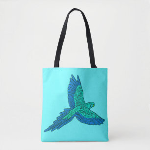Papagei in Flug, Aqua und Cobalt Blue
