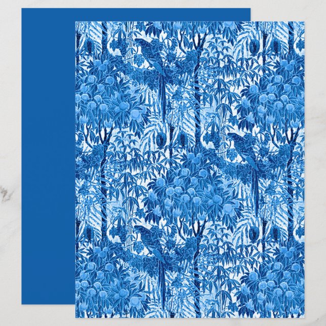 Papagei in Jungle-Umgebung, Indigoblau und Weiß (Vorne/Hinten)