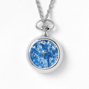 Papagei in Jungle-Umgebung, Indigoblau und Weiß Armbanduhr