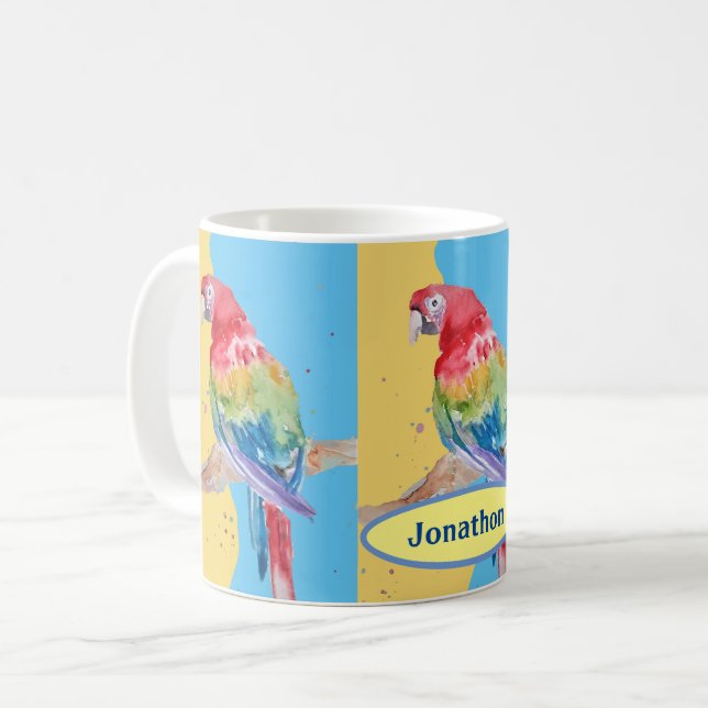 Papagei-Kinder Jungen Name Pastel Blaue Tasse (Vorderseite Links)
