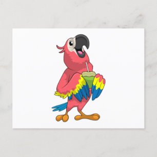 Papagei & Kokosnuss mit Trinkstroh Postkarte