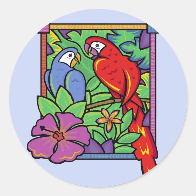 Papagei & Macaw im Dschungel Runder Aufkleber (Vorderseite)