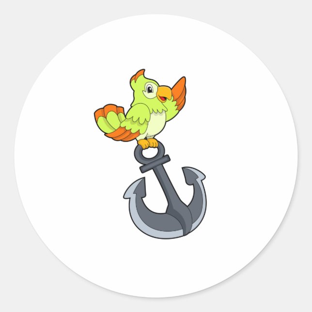 Papagei mit Anchor Runder Aufkleber (Vorderseite)