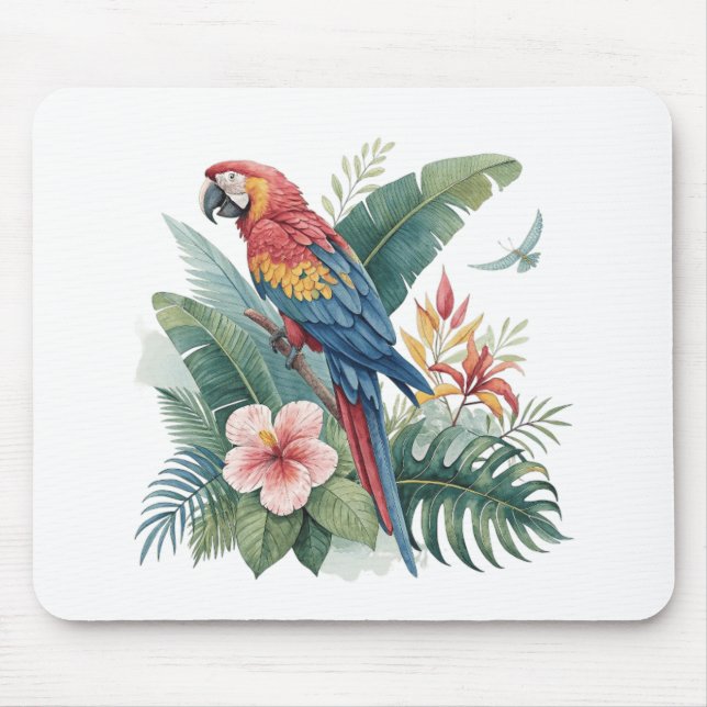 Papagei mit Blumen Mousepad (Vorne)