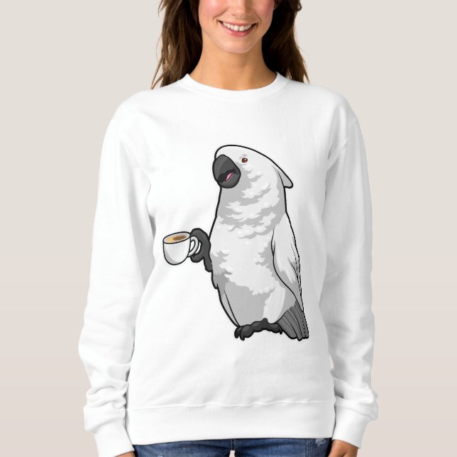 Papagei mit Kaffee-Tasse Sweatshirt (Vorderseite)