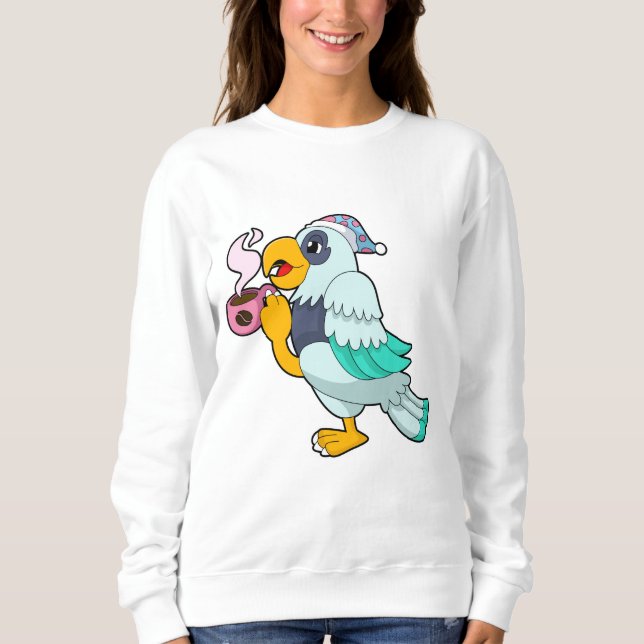 Papagei mit Kaffee-Tasse Sweatshirt (Vorderseite)