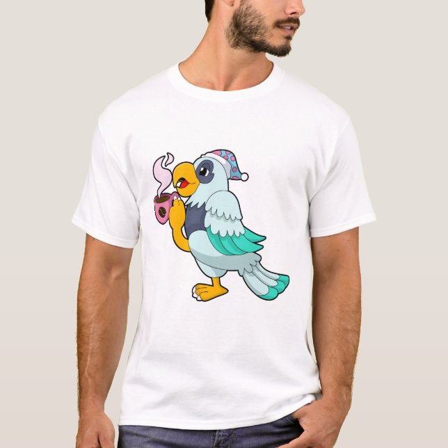 Papagei mit Kaffee-Tasse T-Shirt (Vorderseite)