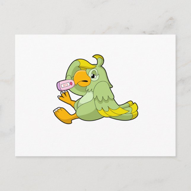 Papagei mit klinischem Thermometer Postkarte (Vorderseite)