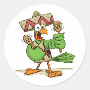 Papagei mit Maracas Runder Aufkleber