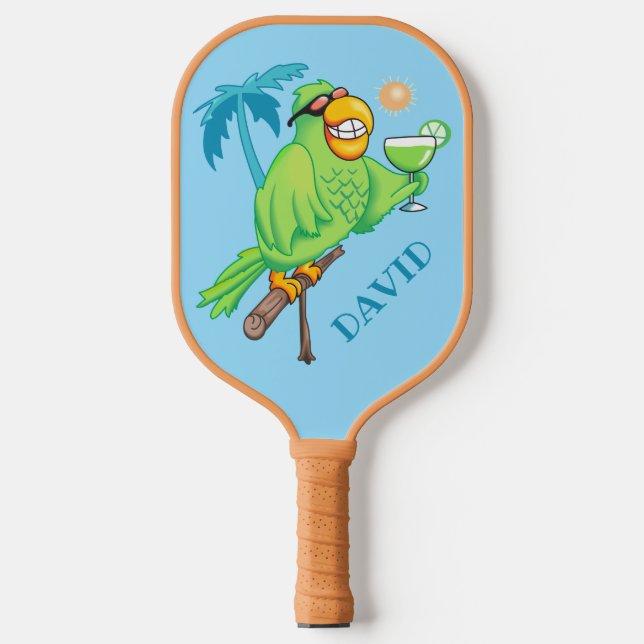 Papagei mit Personalisiertem Cocktail Pickleball Schläger (Vorderseite)