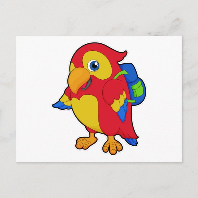 Papagei mit Rucksack Postkarte (Vorderseite)