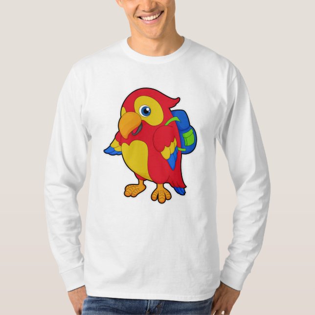 Papagei mit Rucksack T-Shirt (Vorderseite)