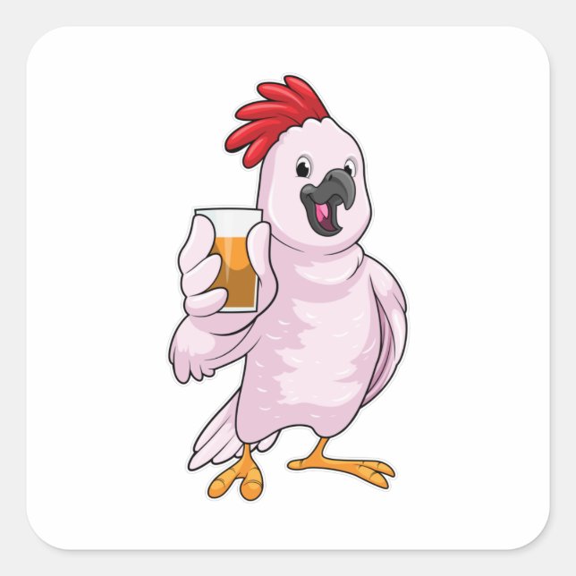 Papagei mit Saft Quadratischer Aufkleber (Vorderseite)