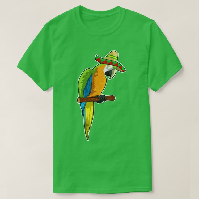 Papagei mit Strohhut T-Shirt (Design vorne)