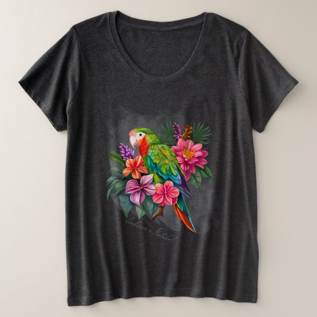 Papagei mit tropischen Blume - die Natur einnehmen Große Größe T-Shirt (Design vorne)
