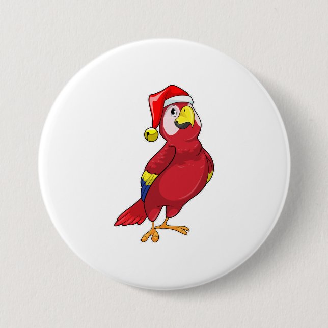 Papagei mit Weihnachtsmannmütze Button (Vorderseite)