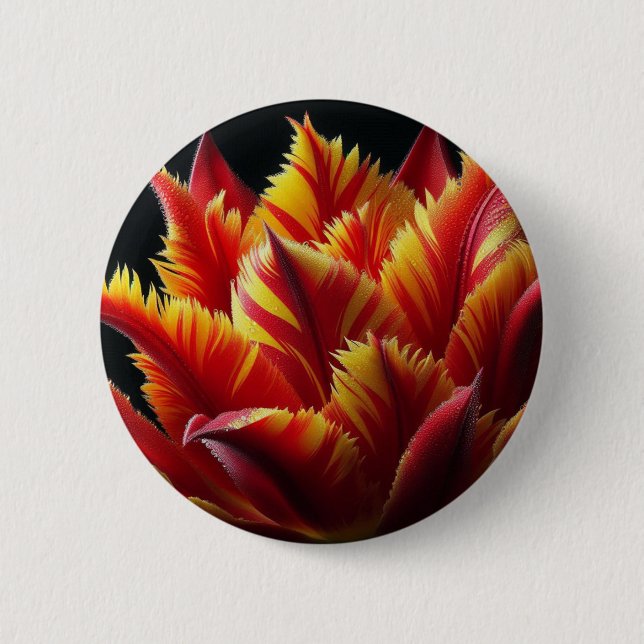 Papagei Tulip Blumenrot und Gelb Button (Vorderseite)