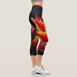 Papagei Tulip Blumenrot und Gelb Capri Leggings